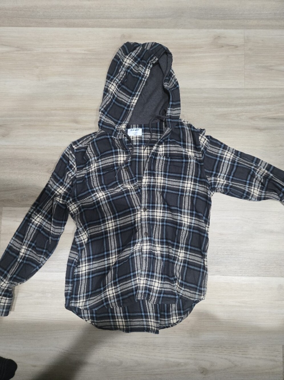 Old Navy Plaid Hooded Shirt Jacket - Navy, Cream & Gray. Nwt Large